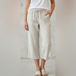 Talbots 100% Linen Thick Wide Leg Drawstring Pants 14 Beige Lagenlook Capsule